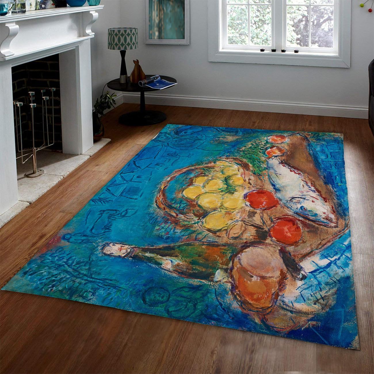 Tapis de salon bleu et jaune pour grand séjour et chambre moderne