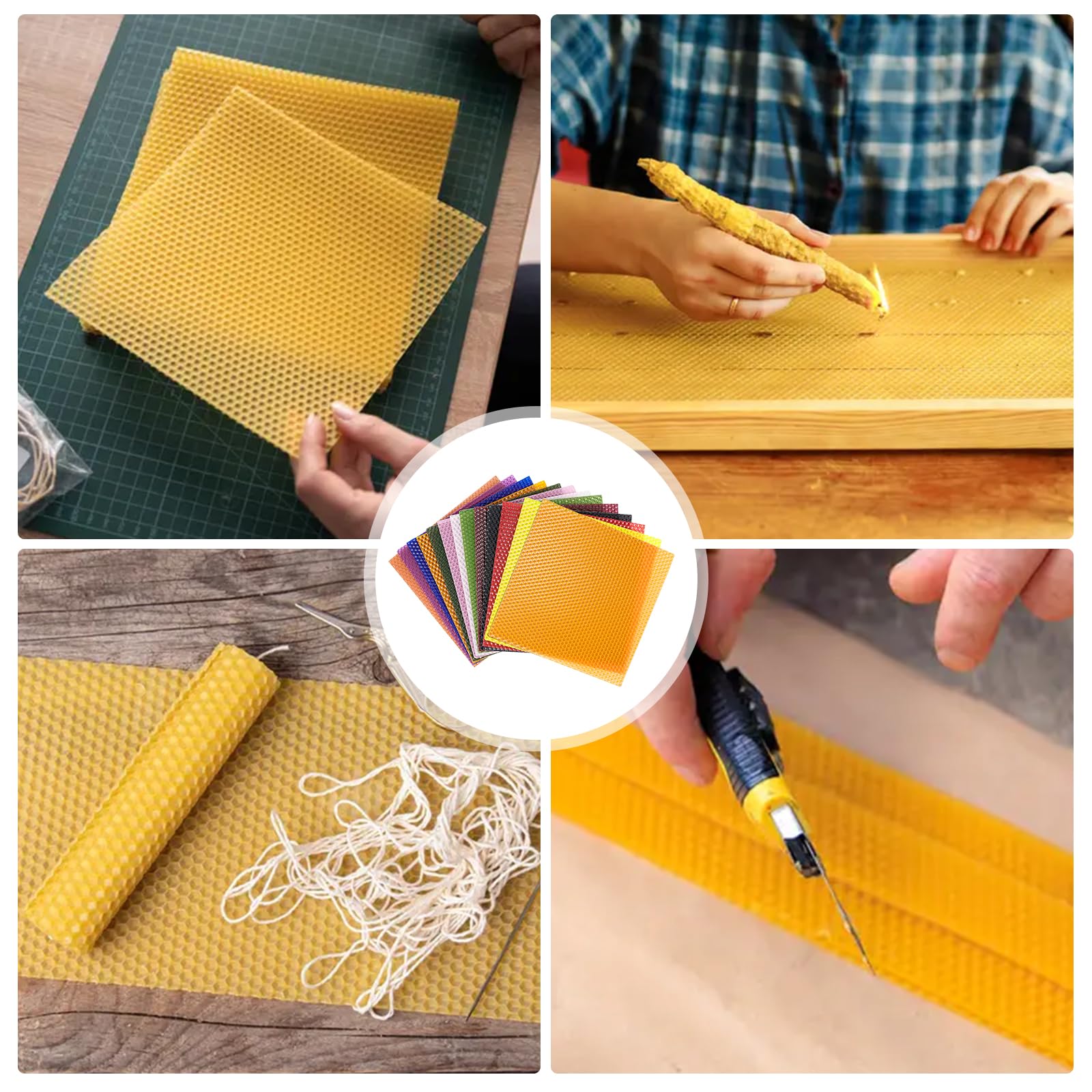 BORDEAG 24 placas de cera de abejas, placas de cera de 12 colores para velas, placas de cera de abejas para velas con 24 mechas de algodón, velas de cera de abejas para hacer tú mismo velas para