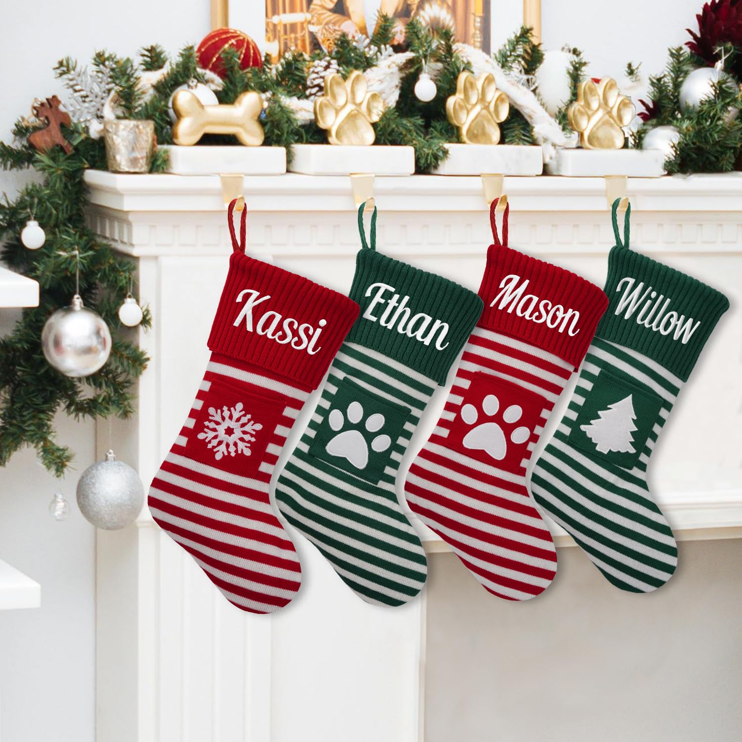 Rainsar Calze Natale Personalizzate, Calza Befana Personalizzata Calza di Natale Ricamata con Nome, Calze Natalizie da Appendere Personalizzate, Decoraizione Natalizia per Albero di Natale