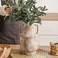 Vista 8 de Mitt&Ditt Florero de cerámica con asas, jarrón de 11 pulgadas de alto para centros de mesa, grandes jarrones decorativos de terracota, jarrones