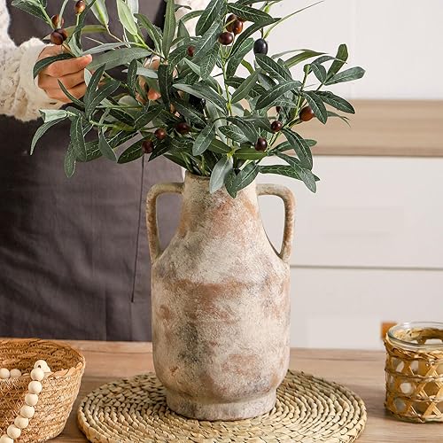 Miniatura 8 de Mitt&Ditt Florero de cerámica con asas, jarrón de 11 pulgadas de alto para centros de mesa, grandes jarrones decorativos de terracota, jarrones