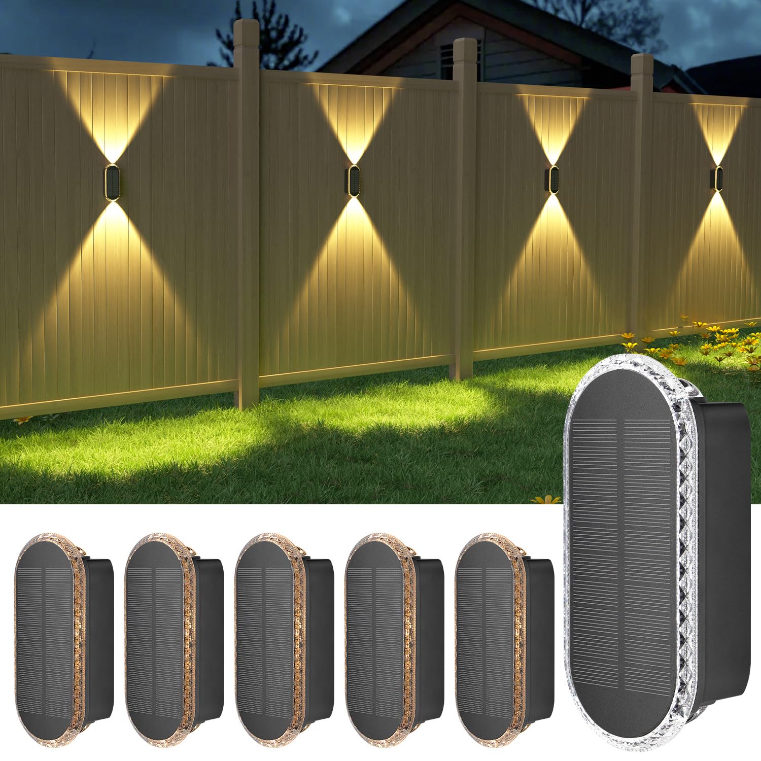 Ellasay Solar Fence Lights Outdoor 6-Pack