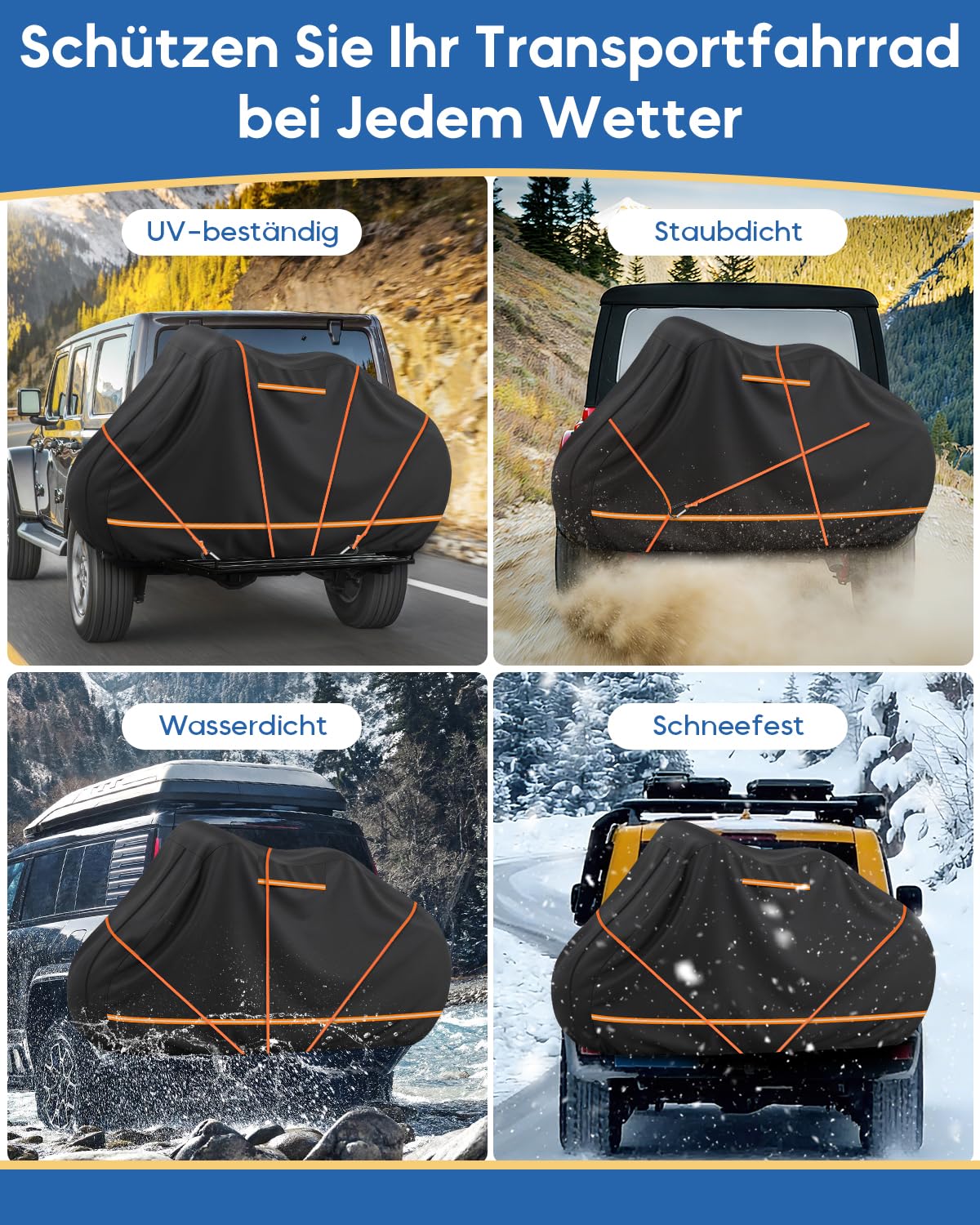 Fahrradabdeckung Heckträger für 2 Fahrräder, Schutzhülle mit Baumwollfutter inkl. 4 Lenkerschutz, Wasserdicht & Winddicht 420D Oxford Fahrradschutzhülle für Wohnmobil Caravan Transport