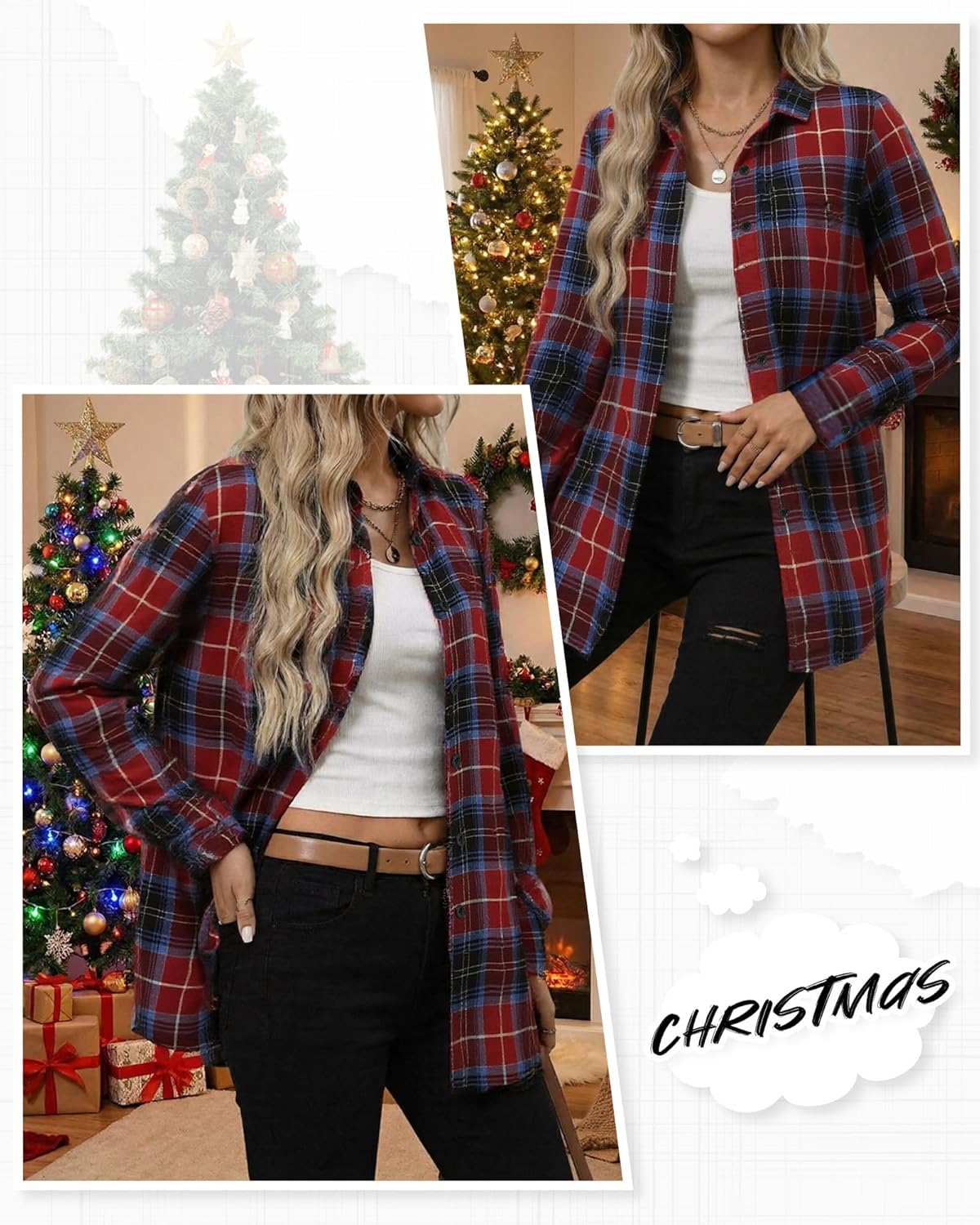 Womens Plaid Button Down Shirts Oversized Long Sleeve Flannel Shirt Business Casual Blouse Tops - Image 2