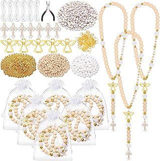 Cunno 1450 Pcs 12 Sets Angel White Bead DIY First Communion Rosary Making Kit Baptism Favors Guardian for Guests Women Men First Communion Baptism Party Favors Gifts Recuerdos De Primera Comunion