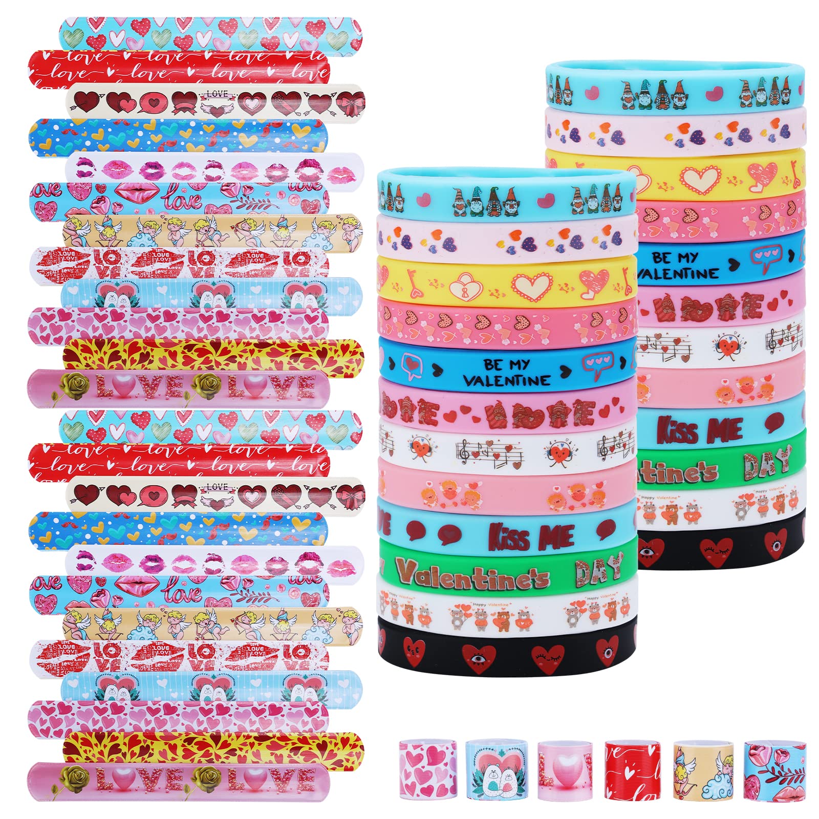 xutengy 48Pcs Valentines Day Party Favors SSlap Bracelets Rubber Wristbands for Kids Girls Boys，School Class Classroom Exchange Prizes Gifts