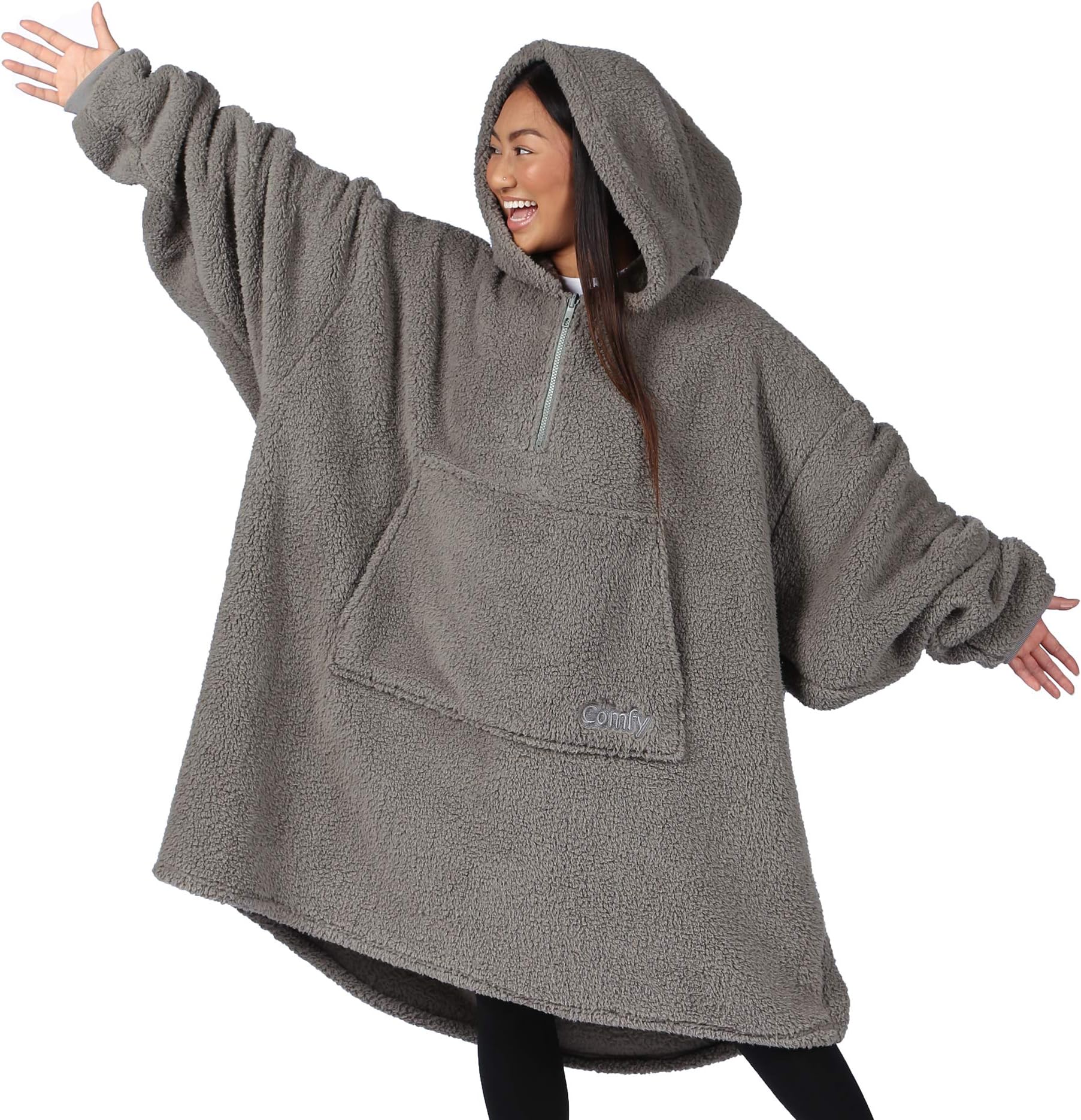 THE COMFY Women's Oversized Microfiber & Sherpa Wearable Blanket, Gift for Any Occasion, Seen On Shark Tank, One Size Fits All Portable, Gray