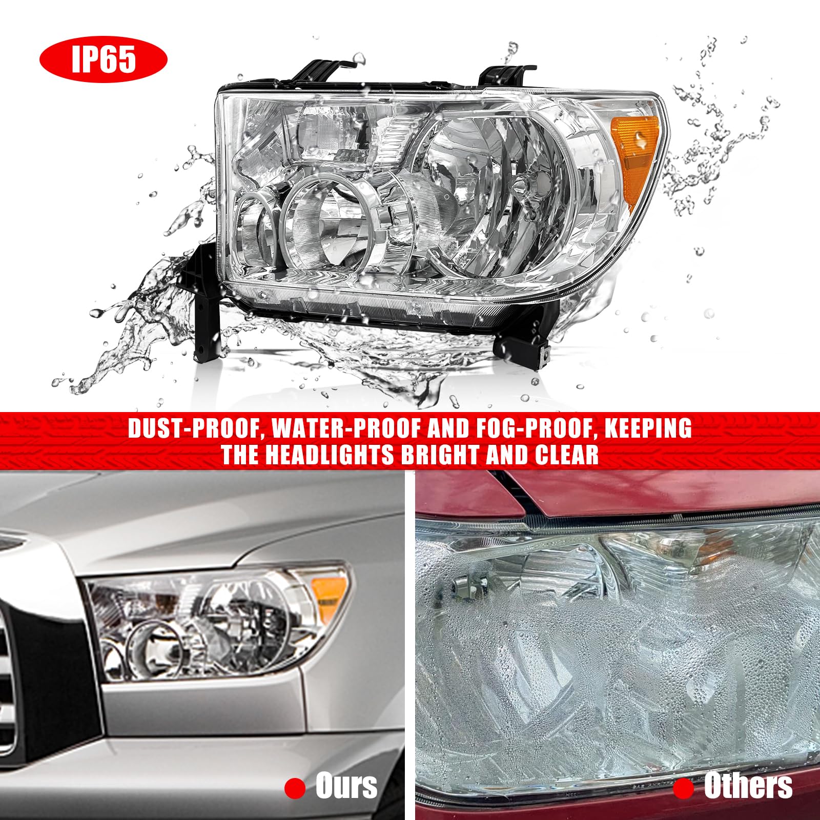 ADCARLIGHTS Compatible with 2007 2008 2009 2010 2011 2012 2013 Toyota Tundra /2008-2017 Toyota Sequoia Headlights Chrome Housing Amber Reflector Driver and Passenger Side