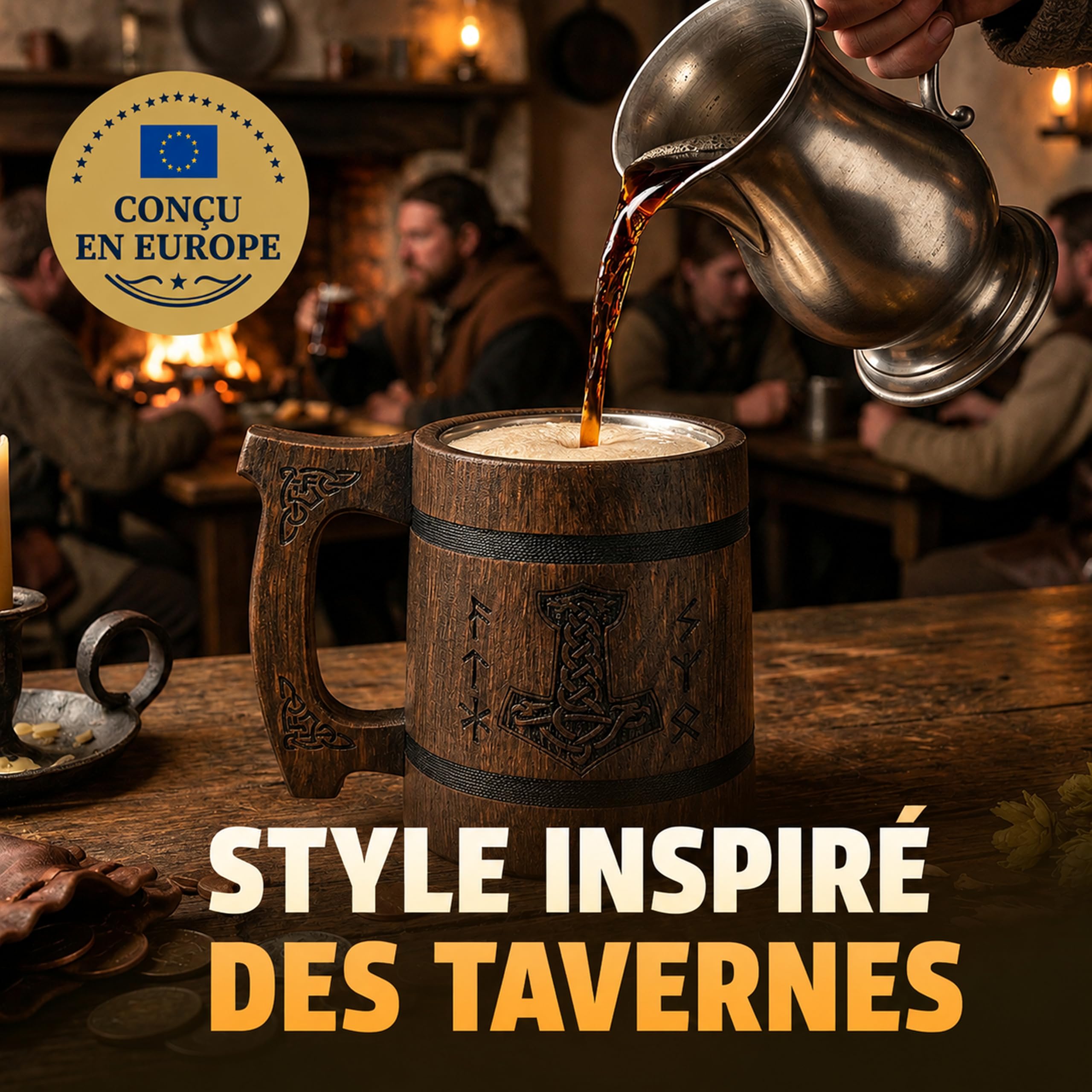 TESLYAR 0.6 Chopé Bière | Cadeau Biere | Tasse Viking | Choppe Viking | Cadeau Pour Noël | Cadeau Pour Homme | Chope à Bière | Choppe Biere | Viking Tasse | Verre Viking | Thor