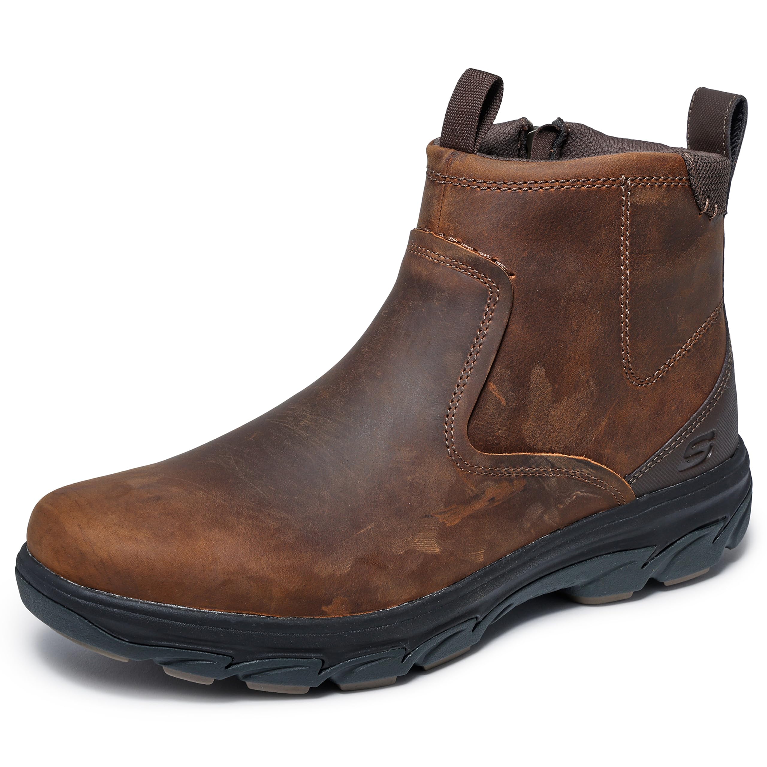Skechers Herren Resment-Korver Chelsea Boot Seitlicher Reißverschluss Wanderstiefel, Dunkelbraun