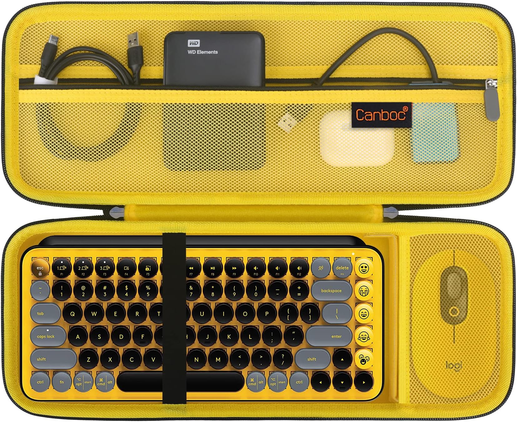 Canboc Hard Carrying Case for Logitech POP Keys Mechanical Wireless Keyboard and POP Wireless Mouse, Mesh Pocket fits Cables, USB Receiver, Spare Keycaps and More Accessories, Black