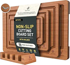 Bamboo Cutting Board Set Non Slip Feet with Holder Over Sink Father Day Dad Parents Papa Stepdad Pappy Poppy Pawpaw Who Want Nothing Everything Future Groom Bride Christmas Happy Birthday Gifts Ideal