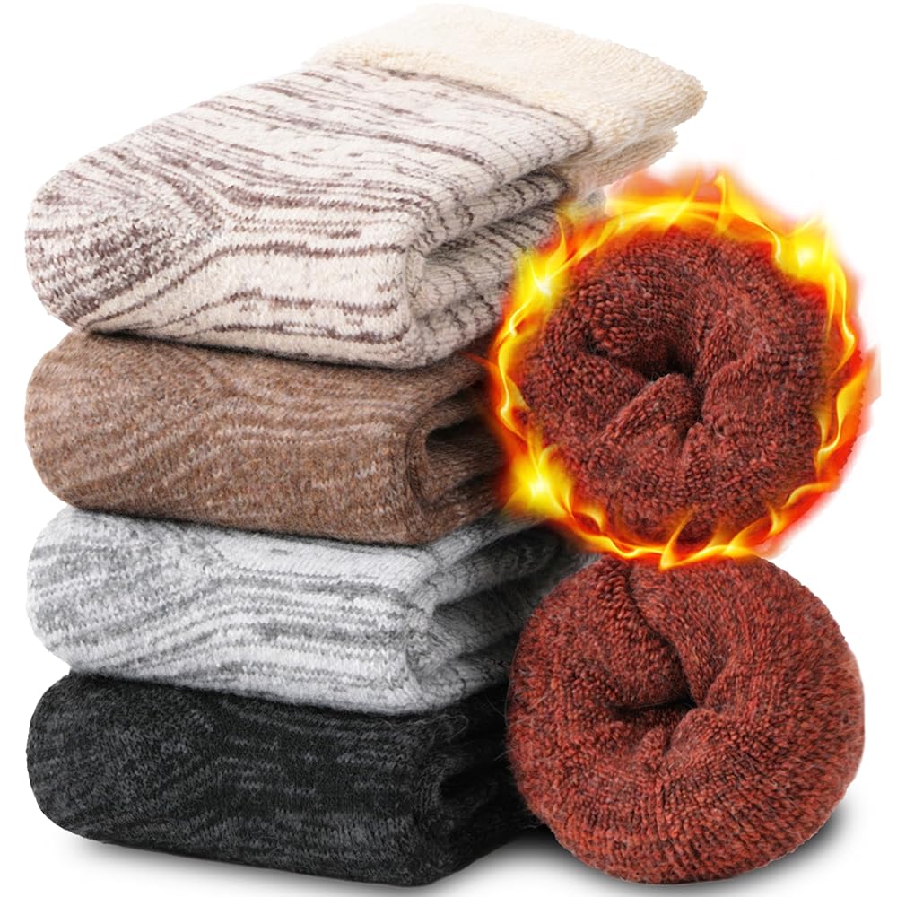 EBMORE Merino Wool Boot Socks Warm Thermal Winter Thick Hiking Cozy Boot Crew Comfy Socks 5 Pairs for Women Gifts Stocking Stuffers(Khaki/Red/Beige/Grey/Black)