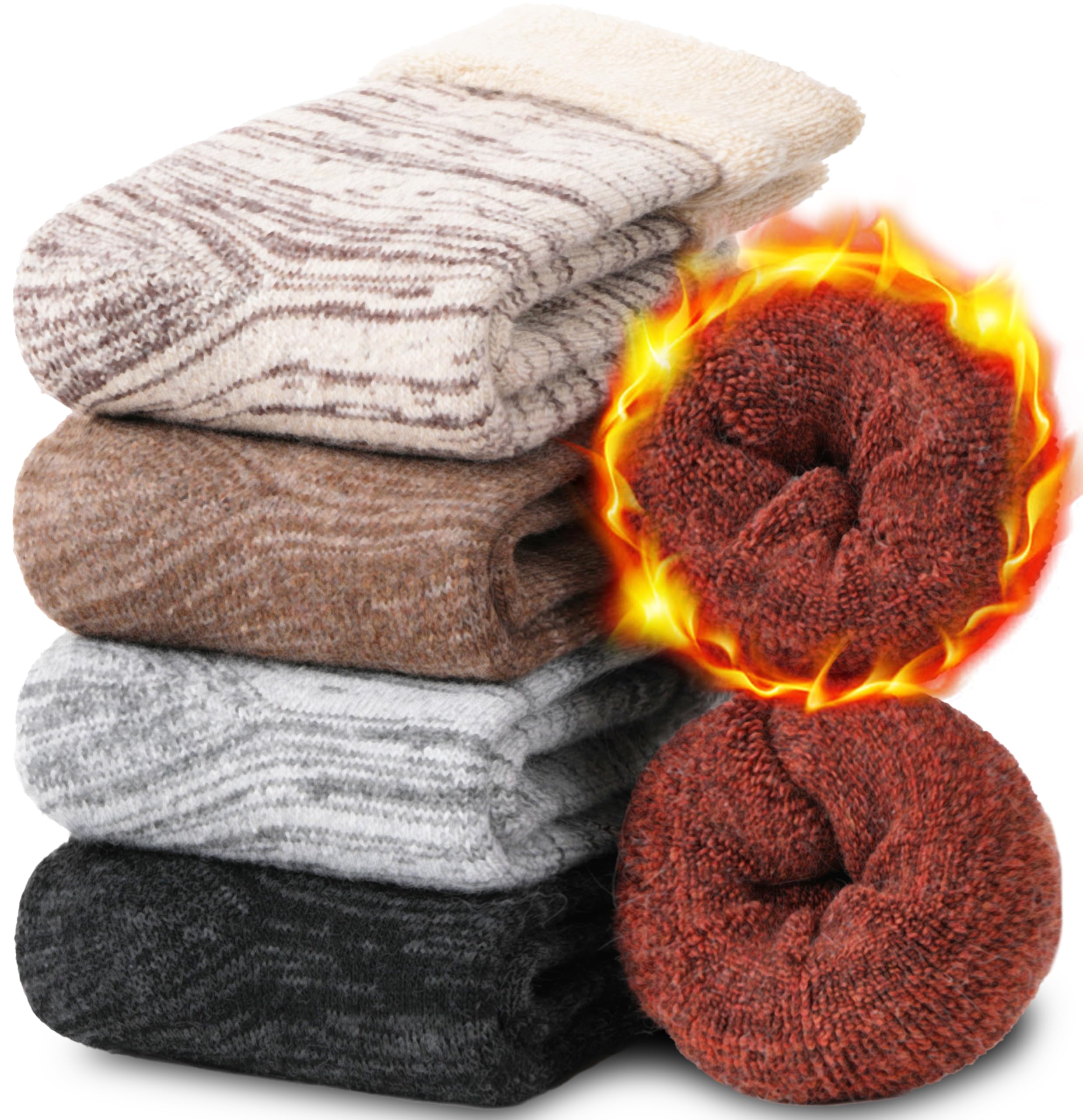 EBMORE 5 Pairs Women Merino Wool Boot Socks Warm Thermal Winter Thick Hiking Cozy Cabin Crew Comfy Socks for Ladies