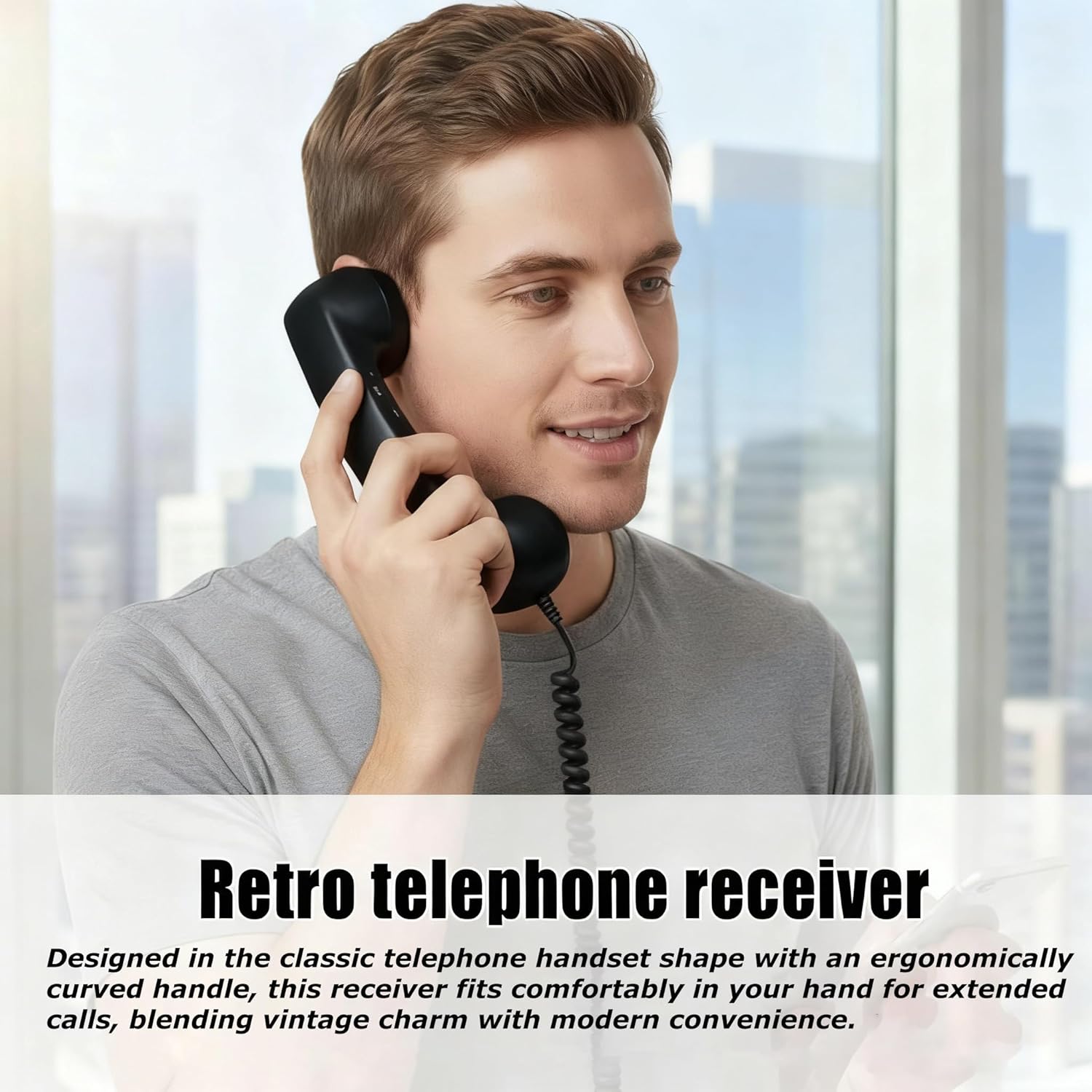 Retro Phone Handset Type-C Wired Receiver with Microphone and Volume Control, Plug and Play Vintage Style for Mobile Video Calls, Model 2026 (Black)