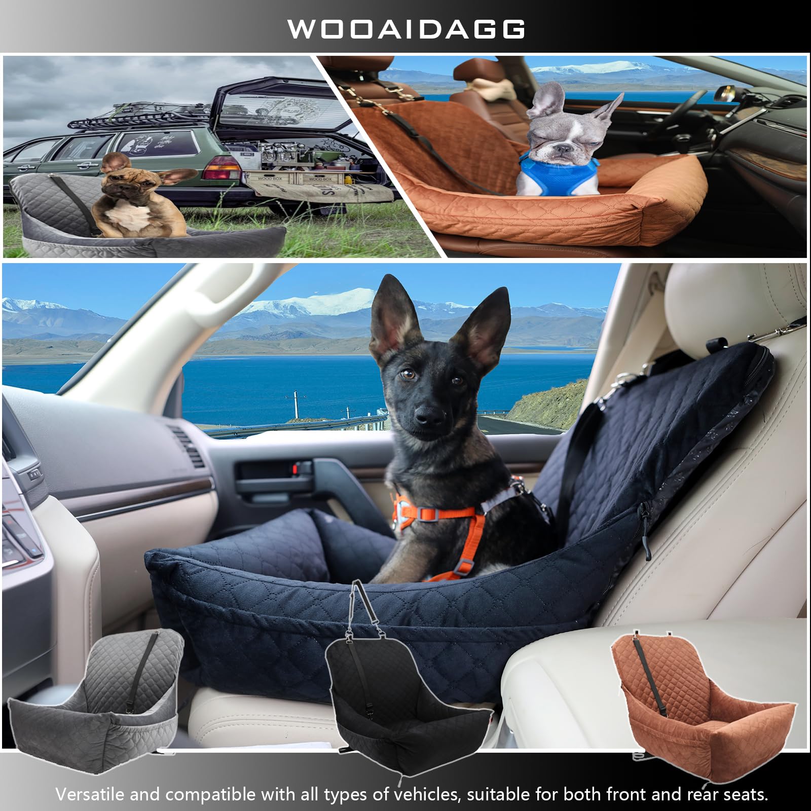 Dog Car Seat for Small Dogs Up to 25 lbs,Covered Ultra-Soft Fabric and Fill in Memory Foam,Fully Detachable and Washable,2 Clip-On Safety Leashes and Storage Pockets(Black) - image 6