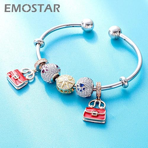 Miniatura 6 de EMOSTAR Juego de dijes con estampado de pata azul que se adapta a pulseras de bricolaje, dijes brillantes de huella de pata de cachorro y dijes de