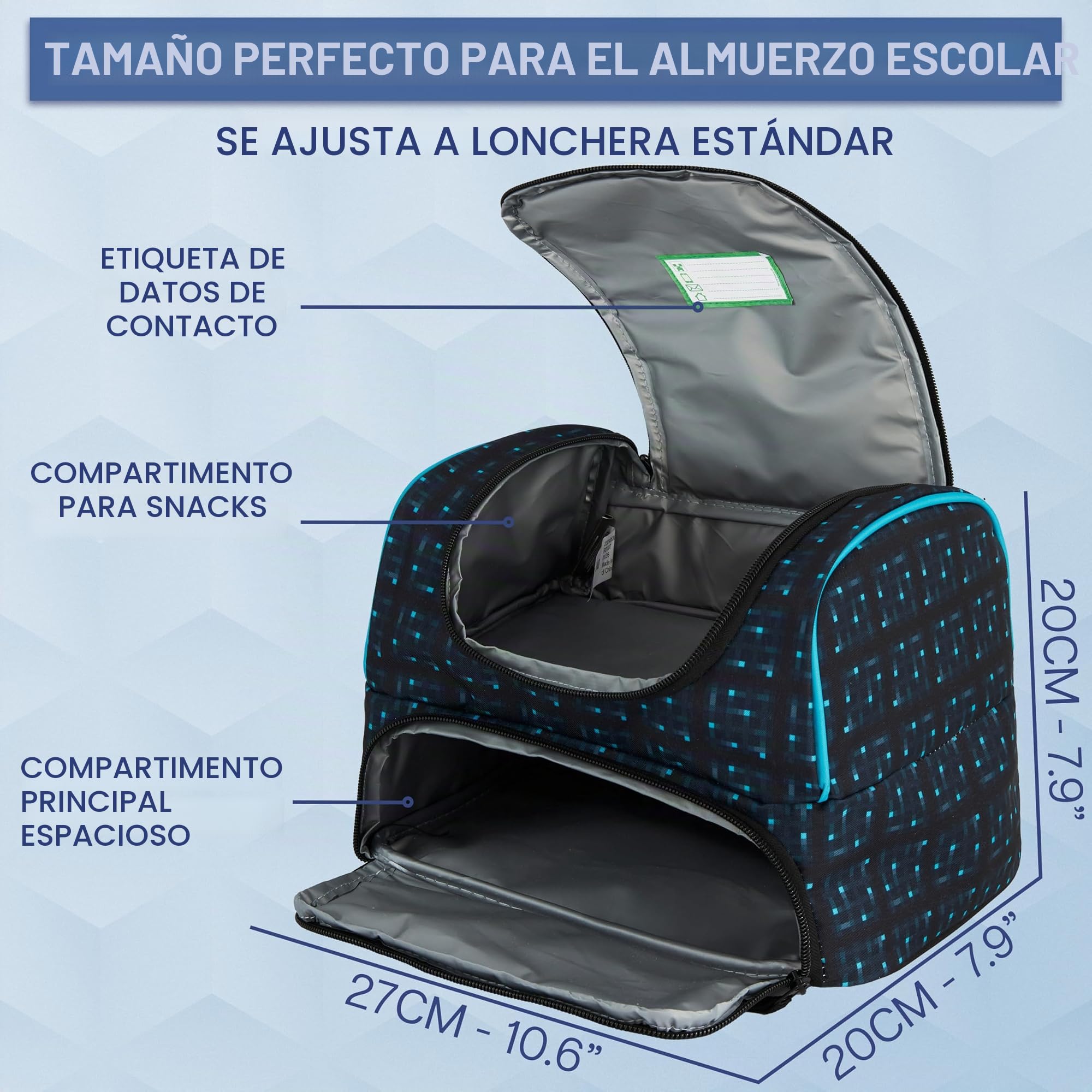Get Trend Minecraft Bolsa Térmica Infantil, Lunch Bag 2 Compartimentos, Nevera Portátil, Bolsa Comida Escolar, Picnic o Viaje, Creeper Regalo Niños y Regalo Gamer (Multi/Turquesa Minecraft)