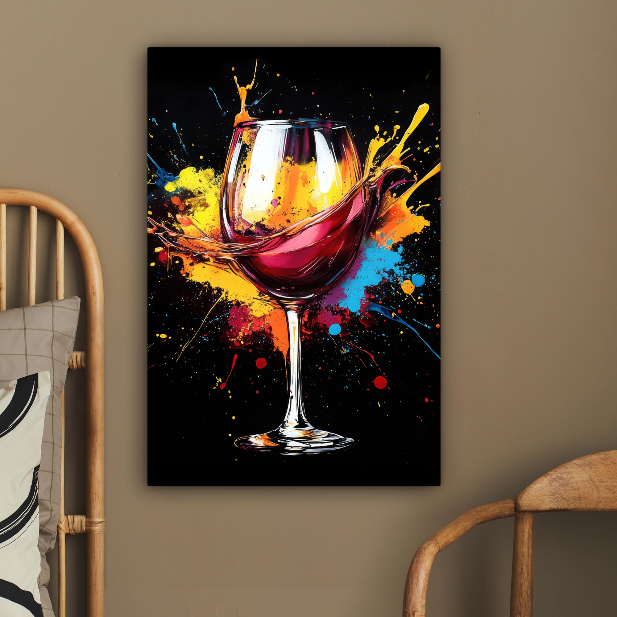 MuchoWow© Impression sur Toile Decoration Murale Peinture 60x90 cm Tableaux Decoratifs Muraux Déco Chambre Tableau Salon Vin - Verre - Graffiti - Apéritif - Rouge - Peinture