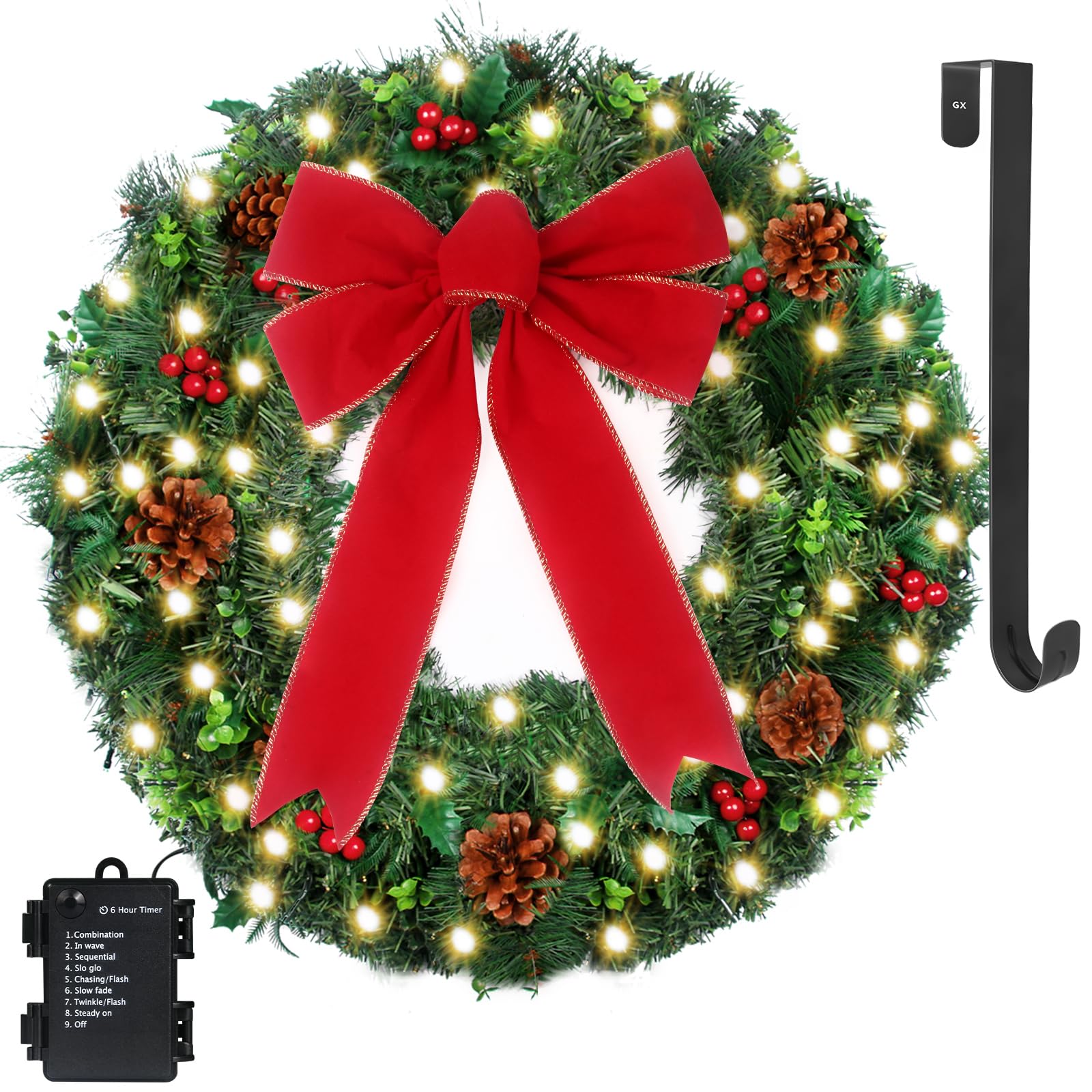 Amazon.co.jp: 24インチ クリスマスリース LEDストリングライト付き