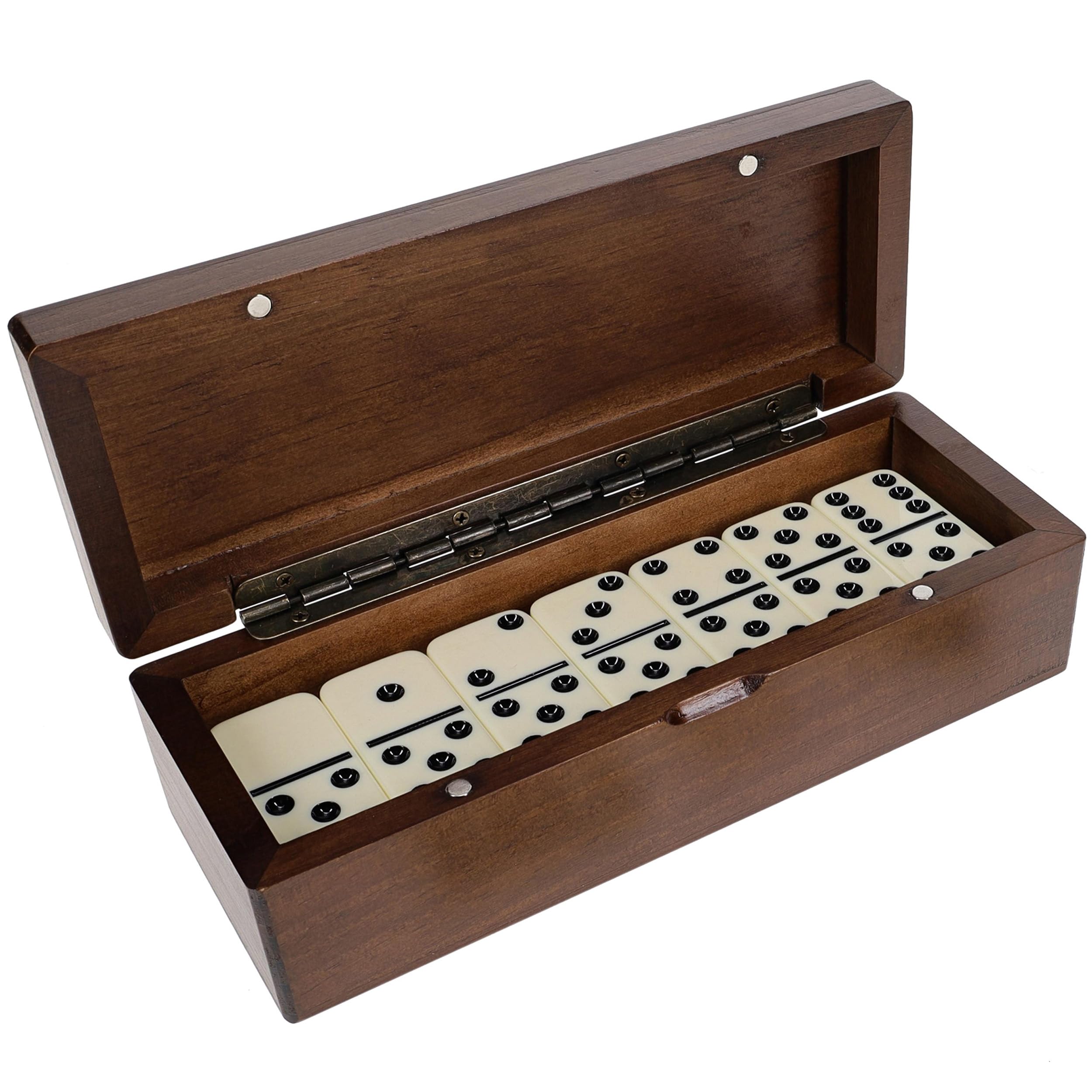 WE Games Domino doppio 6 in scatola magnetica da viaggio in legno, set domino per adulti, colore avorio Double Six Domino, giochi da tavolo classici, giochi di piastrelle