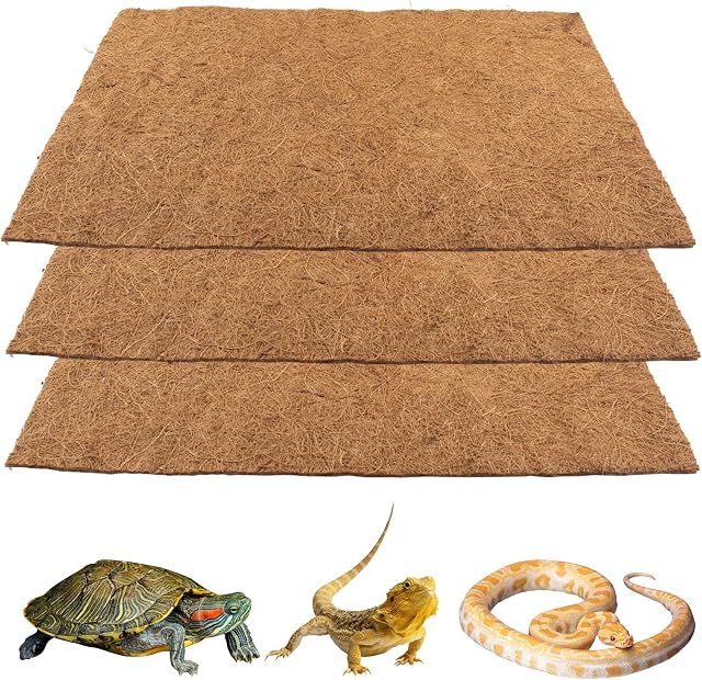 Reptile Carpet Coconut Fiber, 3 Rolls Natural Reptile Carpet Terrarium Liner Bedding Reptile Substrate Mat Supplies for Bearded Dragon Leopard Gecko Iguana Lizard Snake Turtle, 50*30cm/19.7" x 11.8"