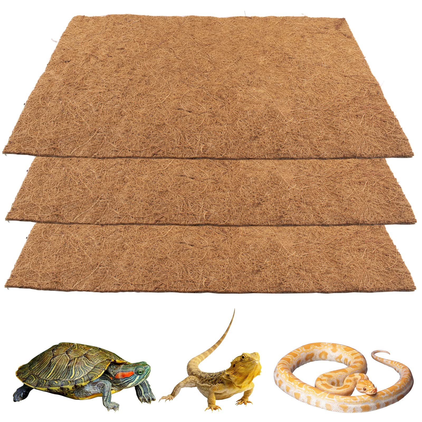 Reptile Carpet Coconut Fiber, 3 Rolls 50*30cm/19.7" x 11.8" Natural Reptile Carpet Terrarium Liner Bedding Reptile Substrate Mat Supplies for Bearded Dragon Leopard Gecko Iguana Lizard Snake Turtle