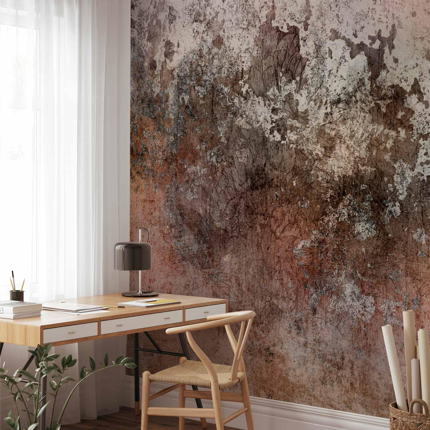 artgeist Wall Mural Concrete Rust 96x69 in - Peel and Stick Self-Adhesive Wallpaper Removable Large Sticker Foil Wall Decor Print Design Mural Brown Beige Cement a-C-10087-a-a