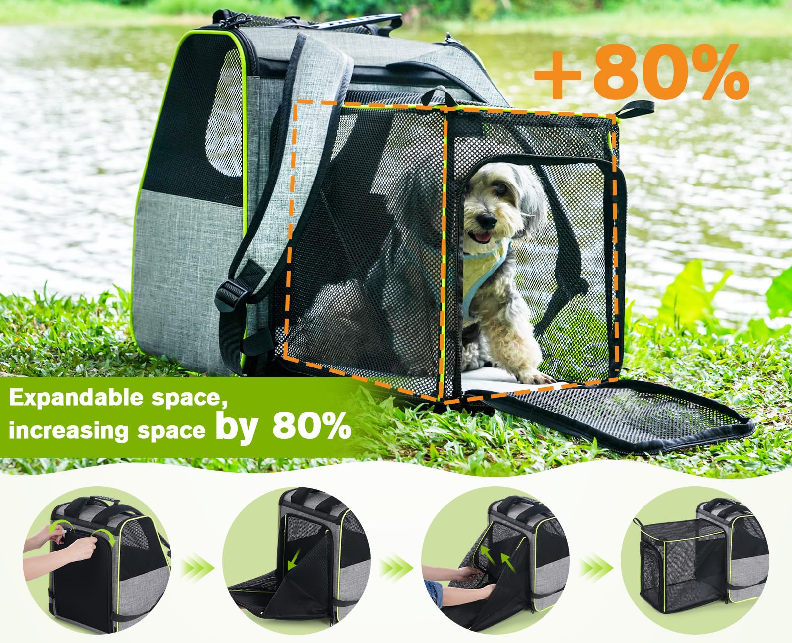 Pecute Zaino estendibile per gatti <5kg-robusto, traspirante, sicuro, pieghevole con cerniere bloccali e cintura di sicurezza. Ideale per viaggi e trasporti pubblici