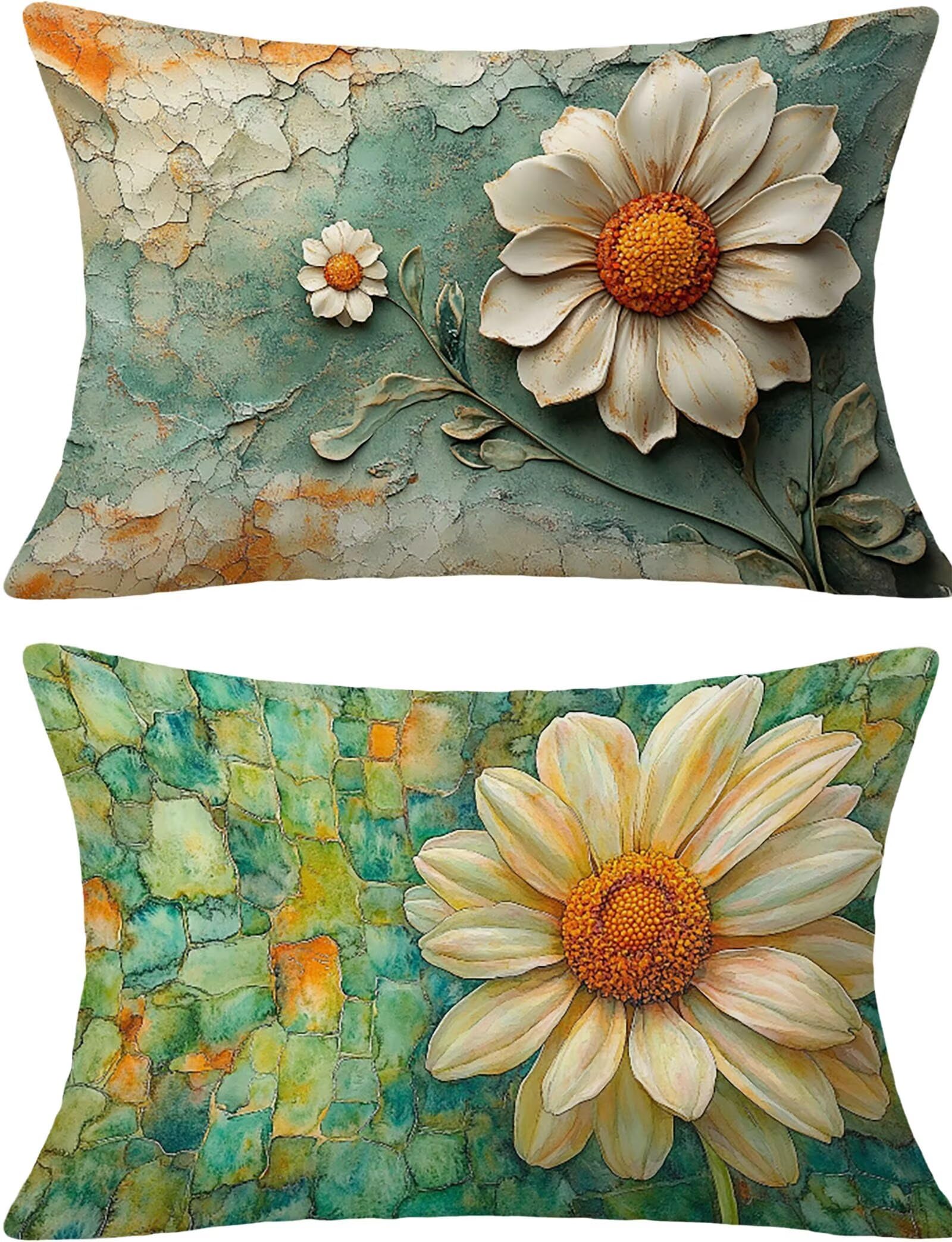 Federe Cuscino 60x80 Set di 2, Verde Federe Cuscini Divano Lino, Rettangolari Copricuscini 60x80cm Con Cerniera Invisibile, Copricuscino per Camera Letto Casa Decorazioni Regalo, Fiore kj-4518