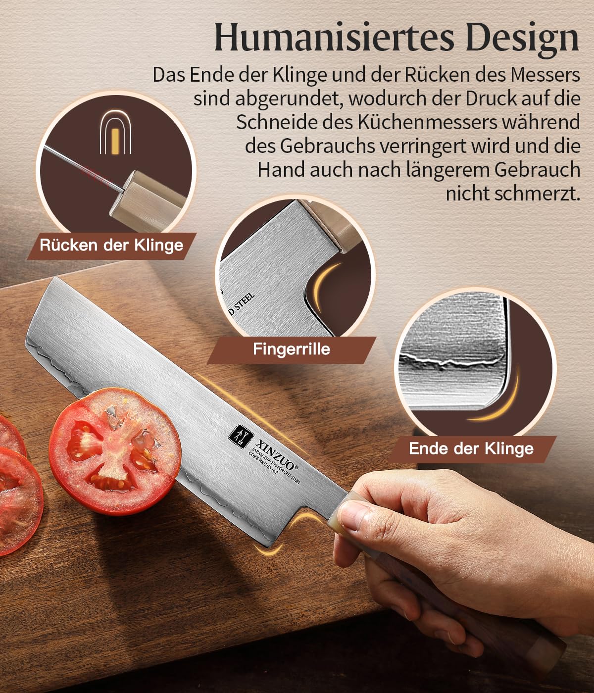 XINZUO Japanisches Stahl Nakirimesser 18.3cm Küchenmesser, Handgeschmiedet Kochmesser Japanisches ZDP-189-Pulverstahl Scharfe Klinge Chefmesser -Nordamerika Desert Iron Wood Griff -mit Geschenkbox