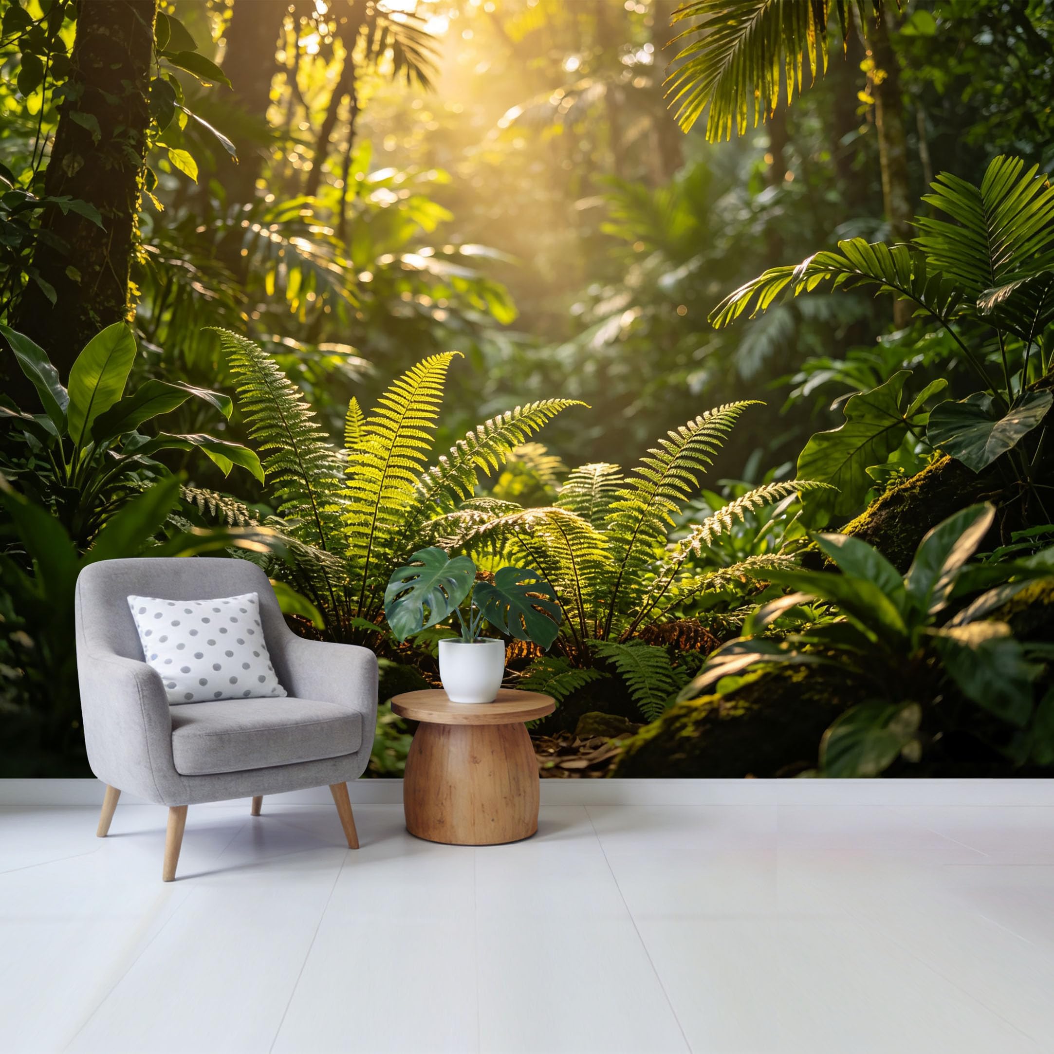 Qzlithotic Yq2605250145 Custom Size Wall Mural Tropical Rain Forest Sunlight Botanical Leaves Scene Selfadhesive Wall Fabric Removable Wallpaper For Home Office Decor