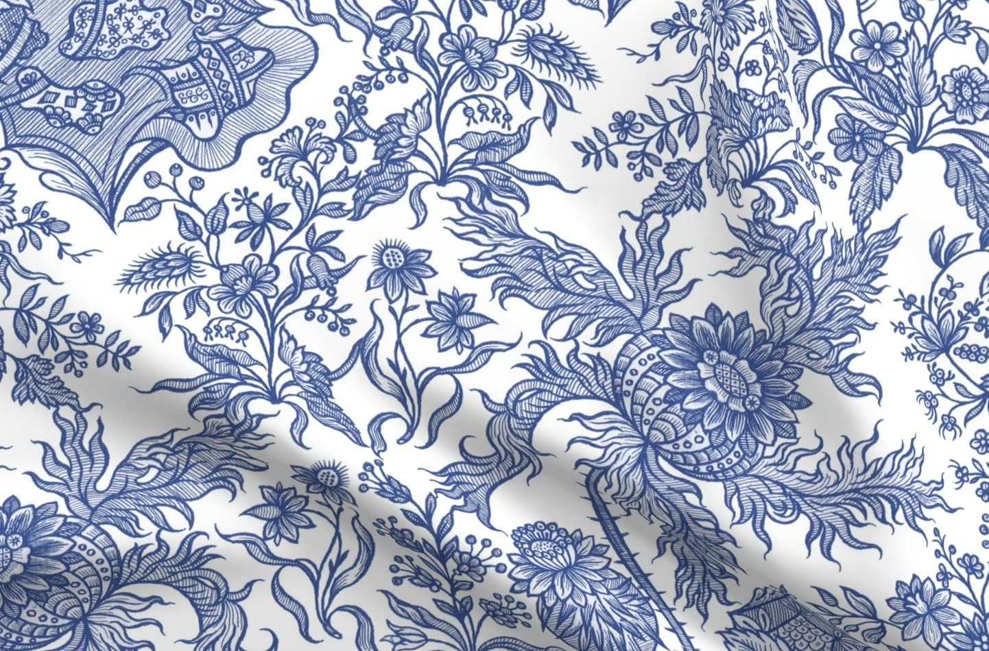 Spoonflower Fabric - Chintz Floral Blue White Vintage Style Traditional Cobalt Chinoiserie Printed on Petal Signature Cotton Fabric Fat Quarter - Sewing Quilting Apparel Crafts Decor