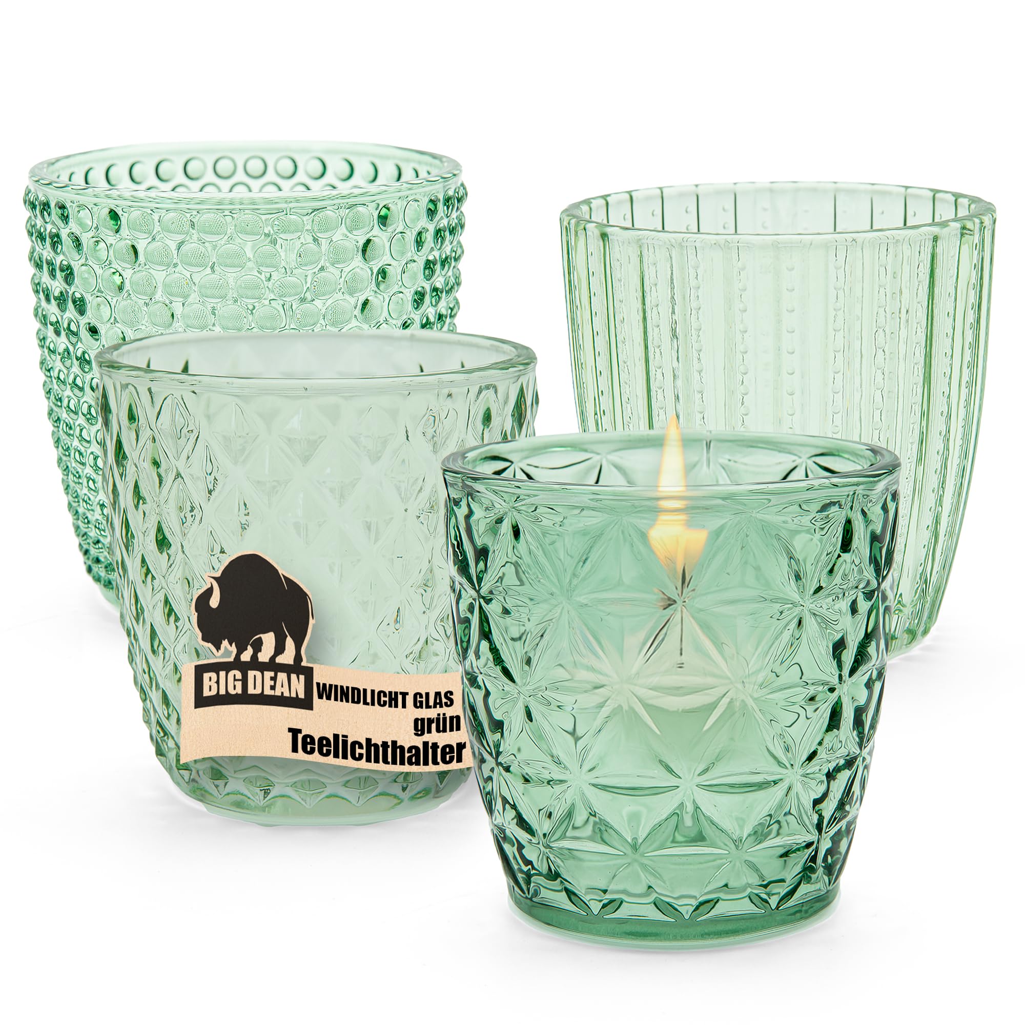 Windlicht Glas grün Teelichthalter 4er Set Teelichthalter in 4 Designs