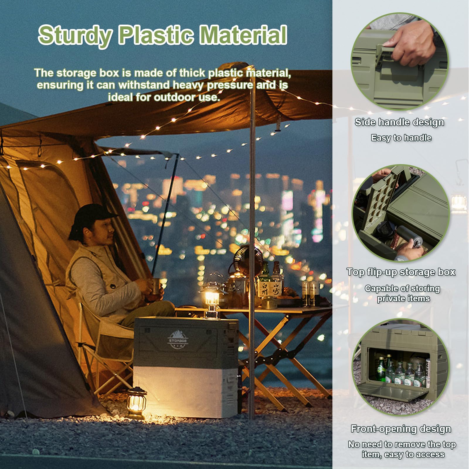 Grande boîte de rangement de camping, armoire de rangement pliable, table de rangement pliable 2 en 1, multifonctionnelle, pour fête de jardin, pique-niques, voyages en plein air, organisateur