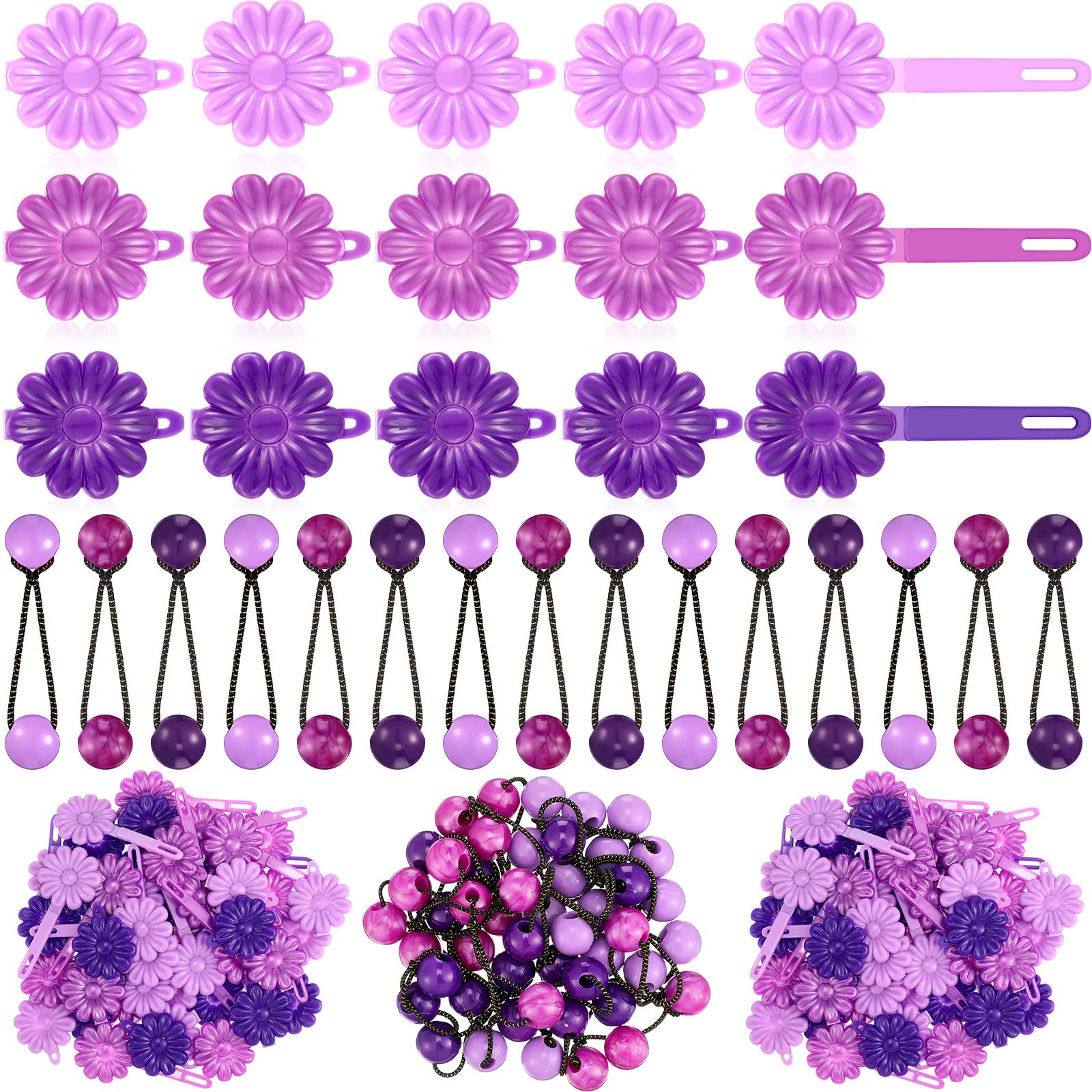 72 Pcs Hair Barrettes for Girls Hair Balls Self Hinge Hair Barrettes Ties Bubble Hair Accessories Set 80s 90s Bow Flower Hair Tie Plastic Hair Clips for Baby Toddler (Purple)