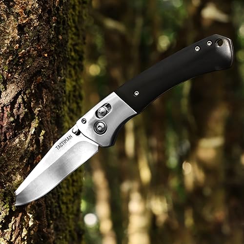 Miniatura 5 de Cuchillo plegable de bolsillo – EDC Tactical Gentleman's Survival Camping Knife – Hoja de acero inoxidable 8Cr13MoV, mango de madera, bloqueo de
