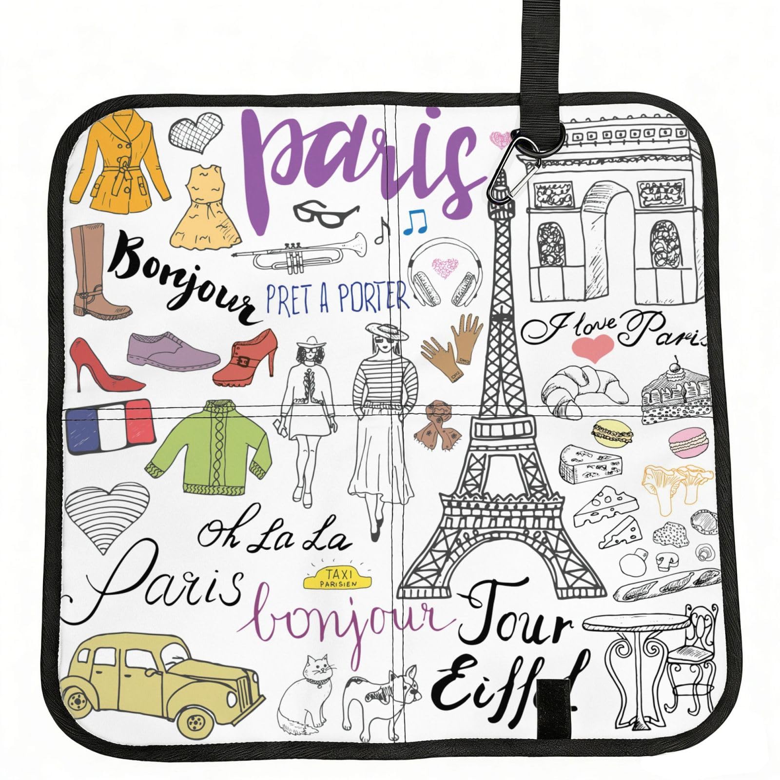 NImongt French Paris Tour Eiffel Tower Print Portable Chair Pad Foldable Seat Cushion Outdoor Seating Office Picnic Camping