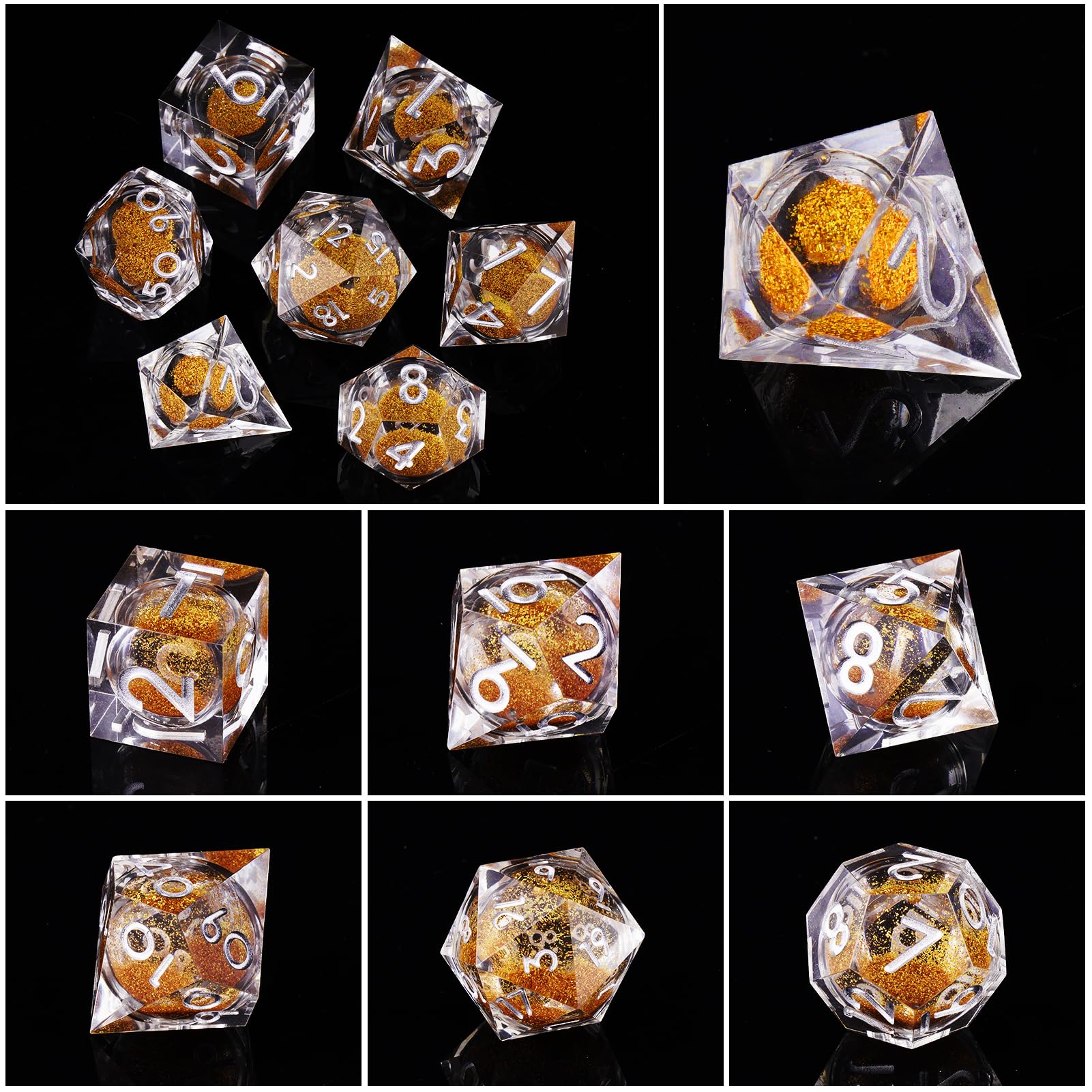 ORUZA 7 PCS Liquid Core DND Dice Resin Sharp Edge Dice Polyhedral D&D Dice Set for Dungeons and Dragons RPG MTG Role Playing Game Dice D20 D12 D10 D8 D6 D4 D% - Image 3