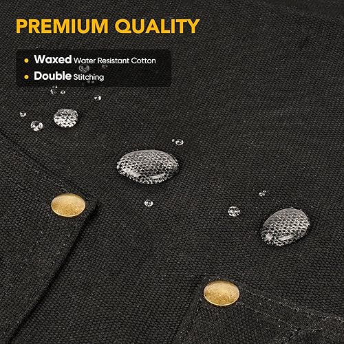 Miniatura 5 de Delantales de carpintería para hombres, delantal de herramientas de lona encerada, con 9 bolsillos para herramientas, delantal de tienda para