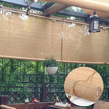 L-DREAM Bamboo Roller Blind Outdoor, Roll Up Blind for Windows, Roman Sun Shade for Garden Patio, with Accessories, Easy to Hang, Wooden Roller Blinds with Side Pull 110x200cm