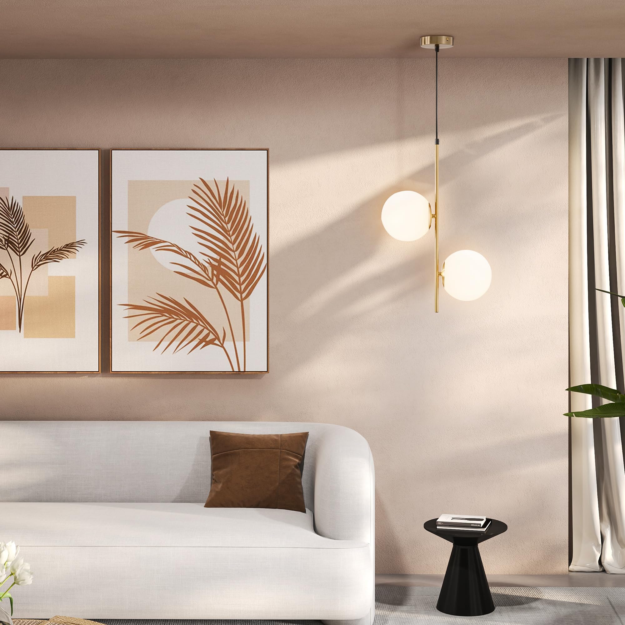HOMCOM Lampada a Sospensione con 2 Paralumi, 32x15x51 cm, Bianca e Oro | in Vetro, Filo Regolabile, Lampada Moderna in Metallo