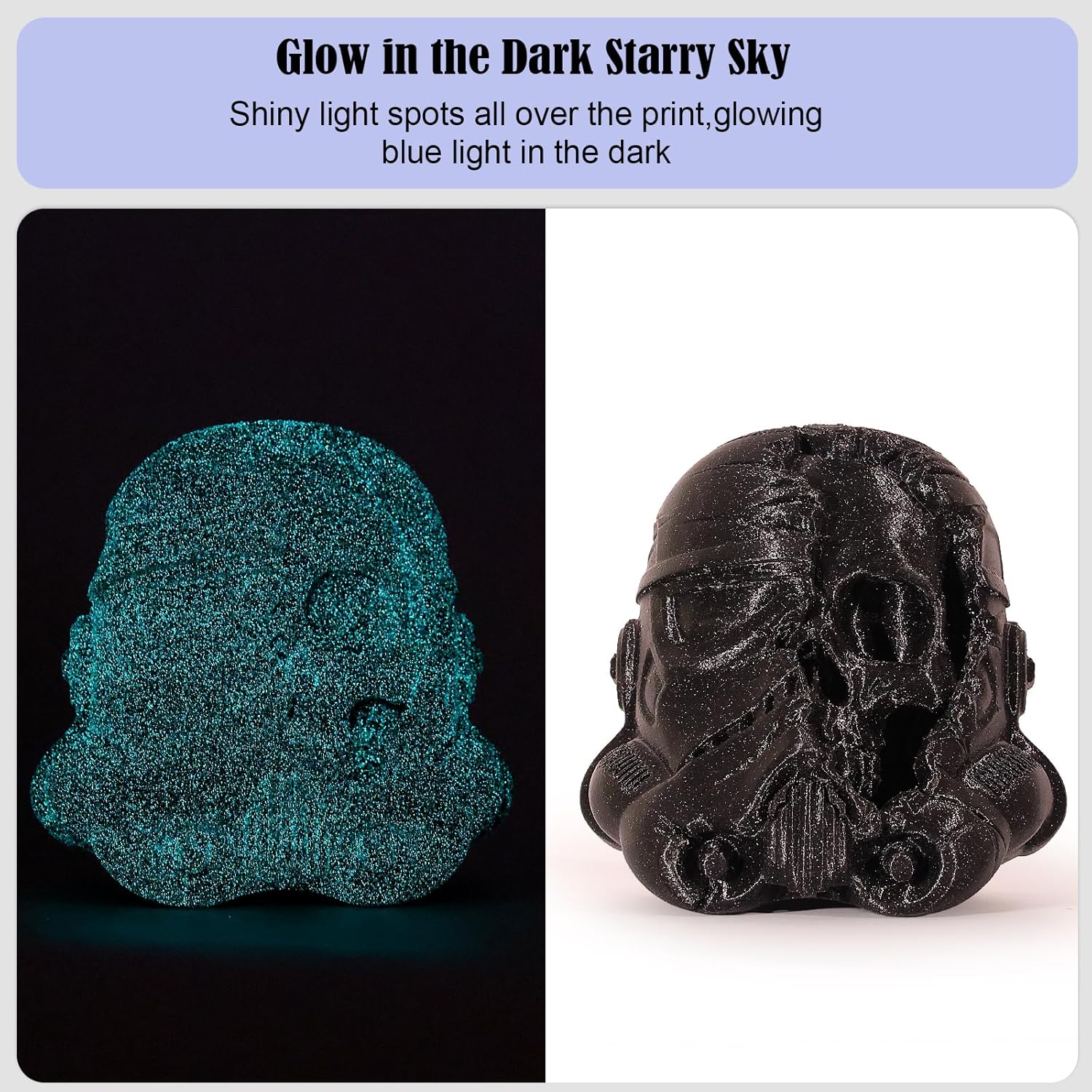 PLA Filament 1.75mm,3D Printer Filament UV Light Glitter PLA, Black Blue Starry Sky Filament 3D Printing Filament 1.75mm+/-0.02mm,1KG/2.2lb