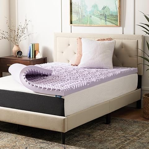 LUCID 3 Inch 5 Lavender Memory Foam Plush-Calming Targeted Convoluted Comfort Zones Mattress Topper, Twin
