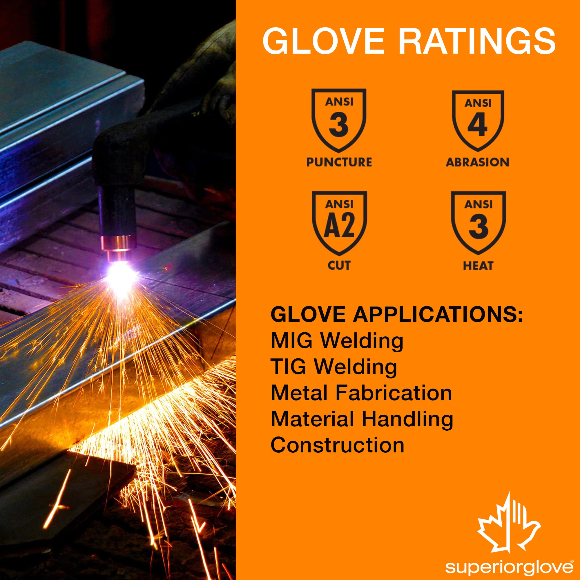 Superior 370GFKLL - Guantes de soldadura de piel de cabra de precisión con forro de Kevlar, trabajo, tamaño grande (1 par)