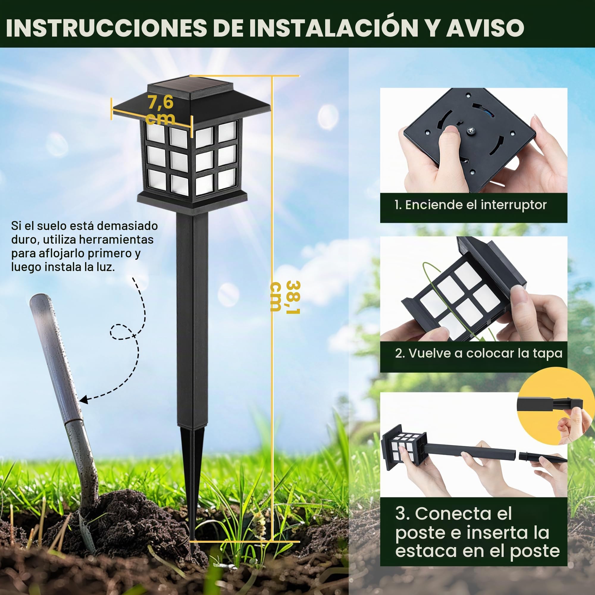 GIGALUMI 8 Piezas Luces Solares Para Exteriores, Luces Solares Led Exterior Jardín,Impermeables, Para Jardín, Paisajes, Caminos, Patios, Entradas, Pasarelas