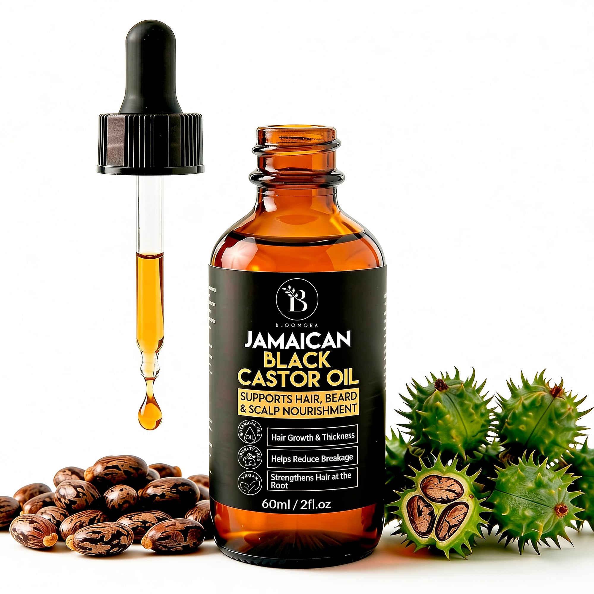 Huile de Ricin Noire de Jamaïque – Huile de Ricin pour Cheveux, Jamaican Black Castor Oil Pressée à Froid pour Cils & Peau, Hydratation & Soin (60 ml)