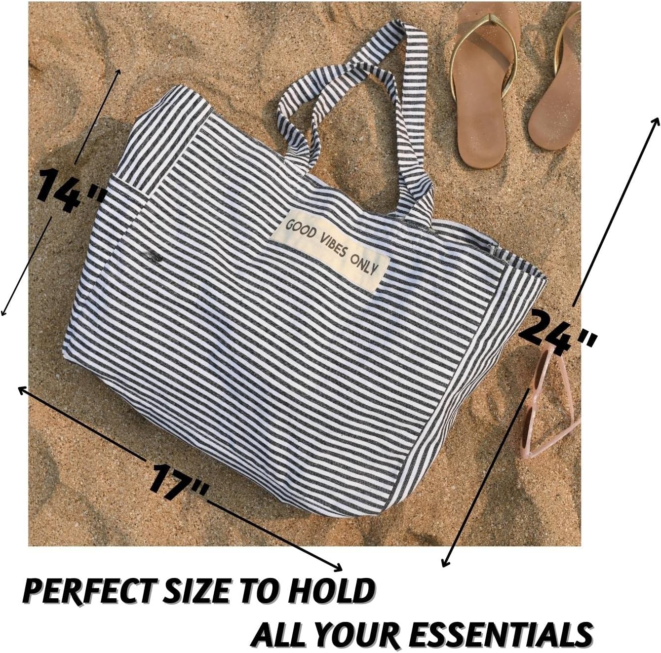 Folkulture Beach Bag For Women | 17 x 14 Inch - 100% Cotton Beach Tote Bag With Zipper Pocket Inside, Large Woven Pool Bag - Image 3