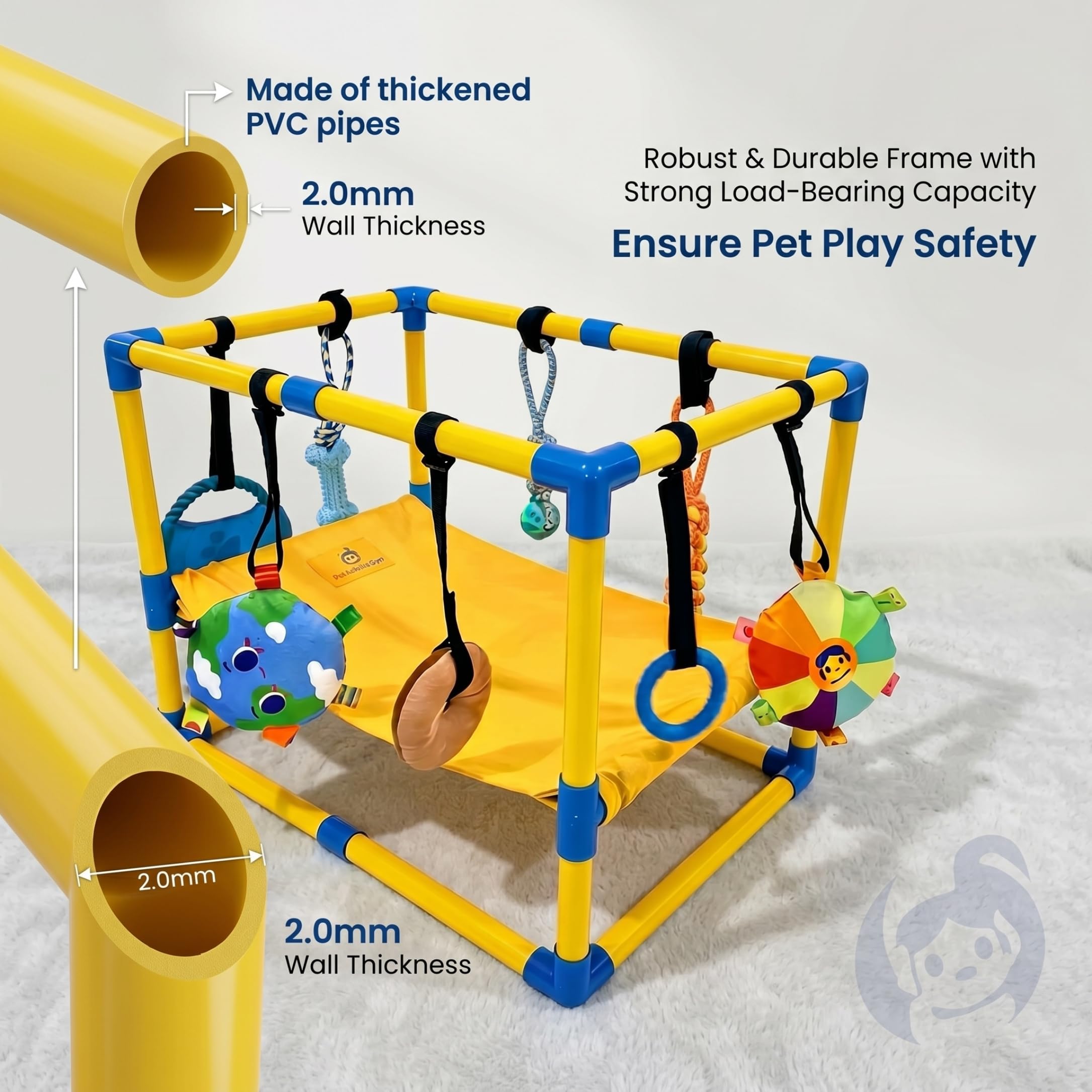 Salle de Jeu pour Chiots, Salle de Jeux pour Chiens avec Jouets Suspendus et hamac, Aire Jeux Robuste pour Chiots en PVC, Jouets interactifs pour activités pour Chiens, 23, 62 × 15, 75 × 16, 93 Pouce