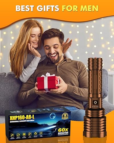 Miniatura 9 de Linterna súper brillante de 5000.000 lúmenes altos, linternas LED recargables alimentadas por batería, linterna táctica impermeable de mano, con